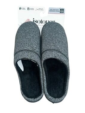 NWT: Isotoner: Men’s Heather Gray Slip-On Memory Foam Slippers: Size 13/14